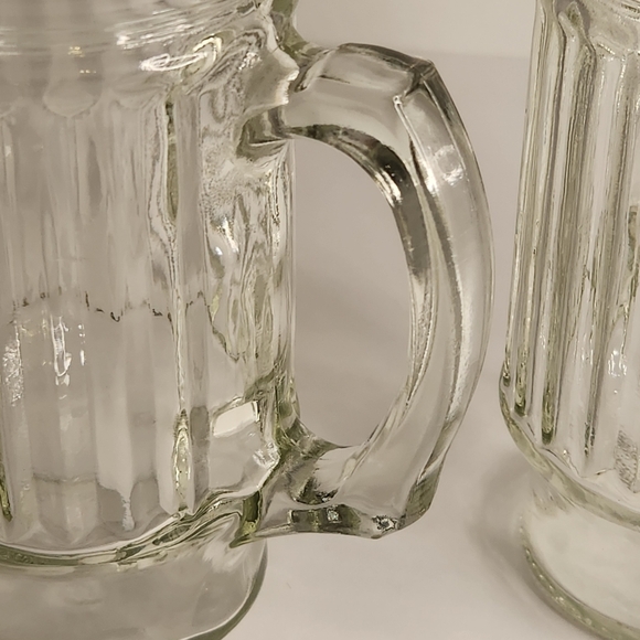2/$30 Vtg Anchor Hocking Glass 10oz Footed & Ribbed Heavy Duty Handled Mugs - Picture 6 of 8
